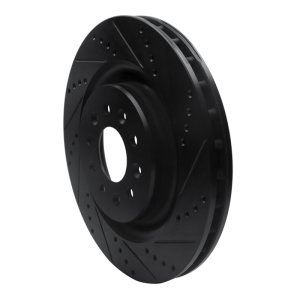 Jaguar XKR Brake Rotor (1) - Front Right - R1 Concepts - Drilled & Slotted - Black - `00-`06